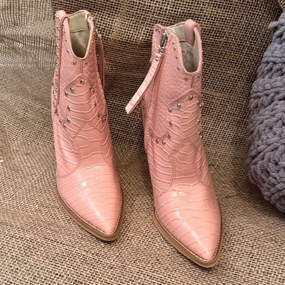 Sam Edelman Pink Croc-Embossed Booties - Picture 2 of 5